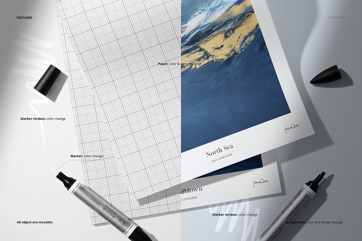 Linen Canvas Paper & Markers Mockup, a Pens & Pencil Mockup by creatsy5 (Photo 3 of 6)