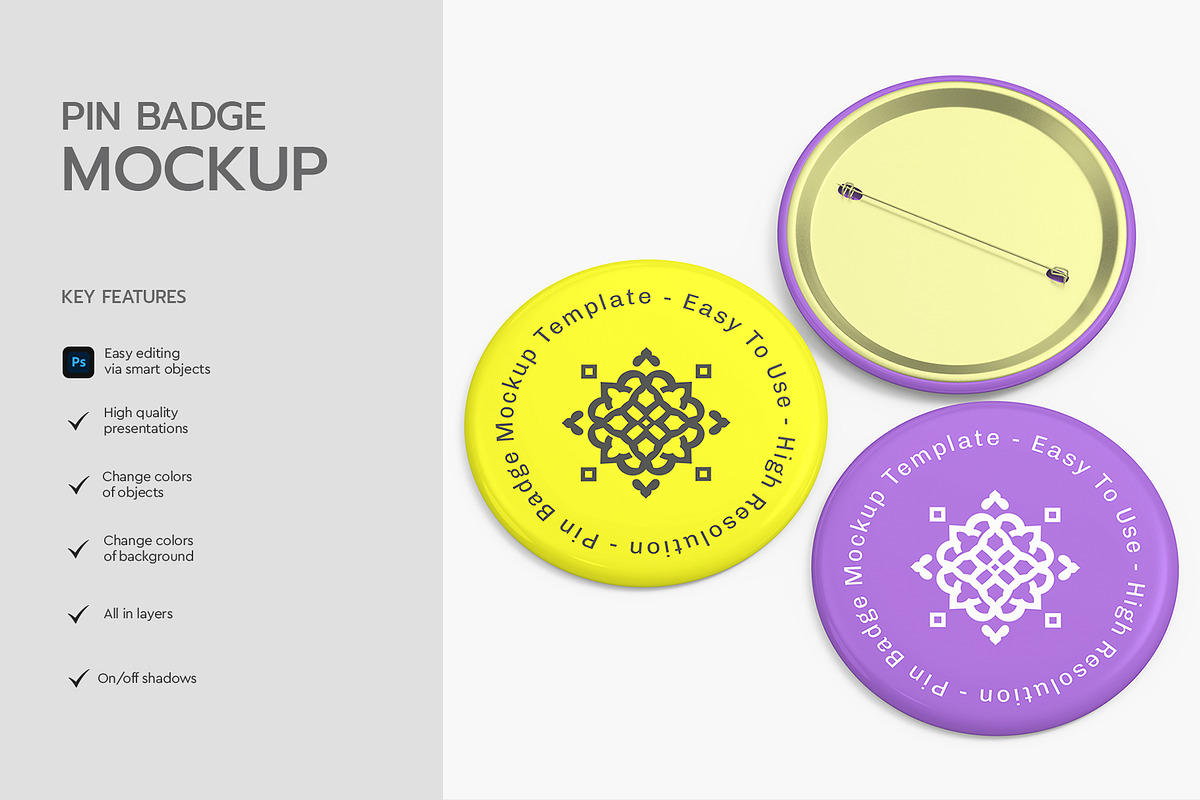 Pin Badge Mockup Template, an Advertising Mockup by graphypix (Photo 2 of 4)