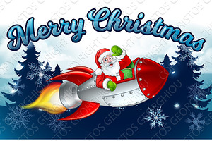 Santa Claus Rocket Merry Christmas