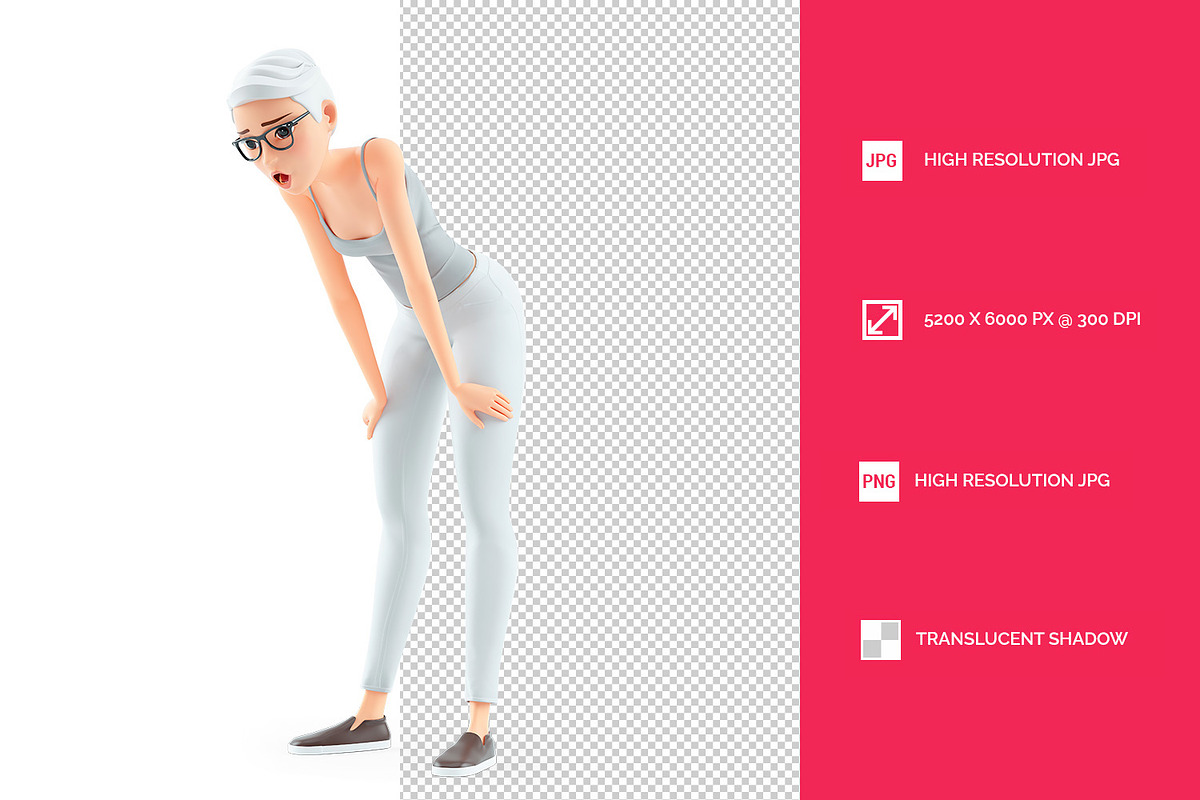 3D Breathless Senior Woman After Run, a Person Illustration by 3DMask