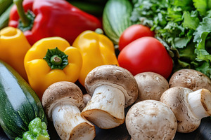 Colorful display of fresh vegetables, a Photo by Pavel_design