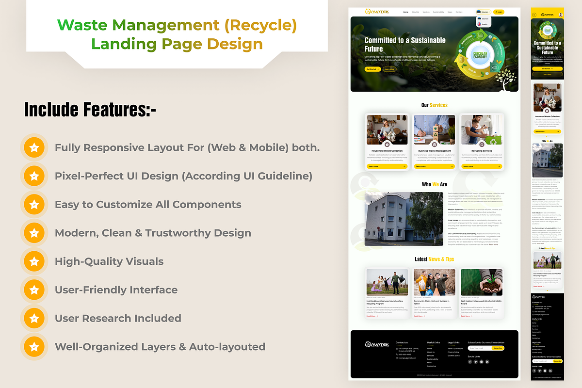 Waste Management & Recycling UI, a Landing Page Template by Trushit's Shop (Photo 2 of 3)