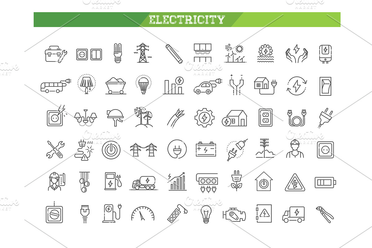 Electricity icons, an Outline Icon by Tettygreen