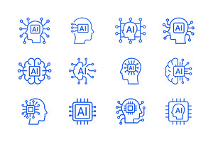AI Brain Icons Set, a Branding & Logo Template by Vectorium Studio