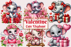 Valentine Cute Elephant Clipart, a Seasonal Illustration by Craft Nest