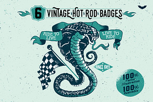 6 Vintage Hot Rod Badges