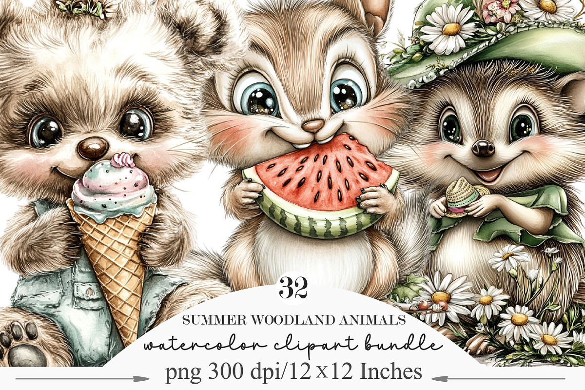 Summer Woodland Animals Clipart, an Illustration by Designking (Photo 1 of 5)