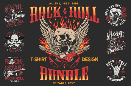 Rock & Roll Emblem T-Shirt Designs, a Branding & Logo Template by DGIM studio