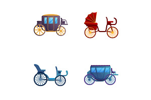 Retro Carriage Icons Set Cartoon