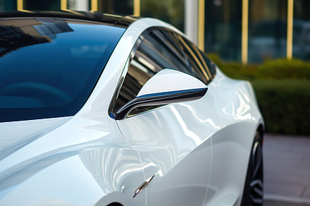 Closeup photo of a new white modern car, a Transportation Photo by AlyaAnd