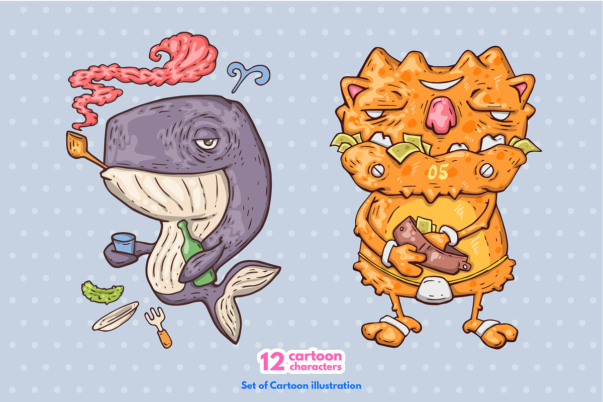 12 Different Cartoon Characters, an Illustration by Andrew_Derr