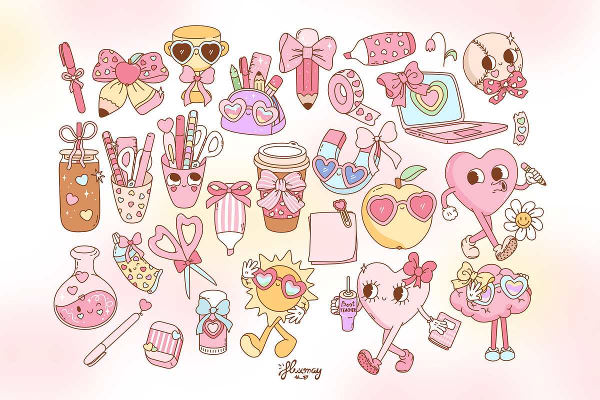Valentine at School Clipart Bundle, an Education Illustration by Huxmay (Photo 4 of 7)