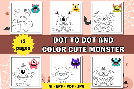 Dot To Dot and Color Cute Monsters