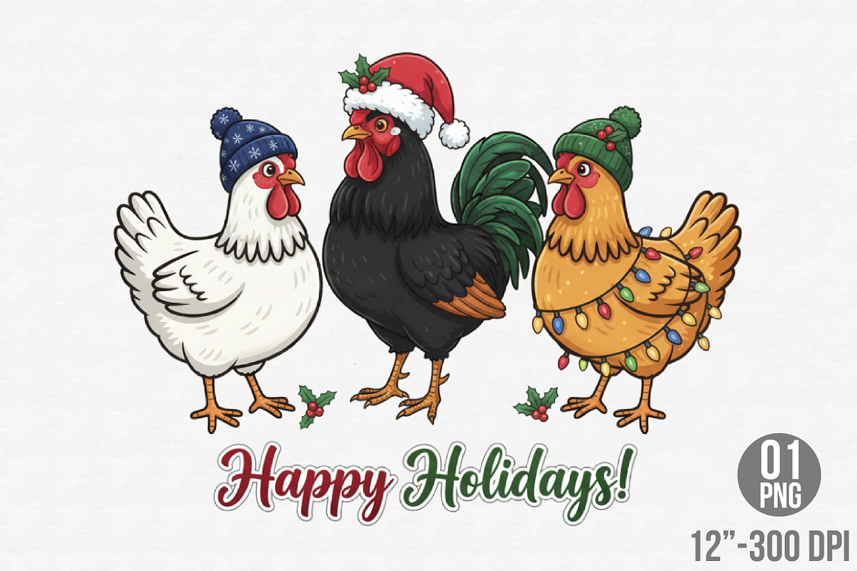 Merry Christmas Png, Chicken Christm, an Illustration by Designking (Photo 1 of 6)