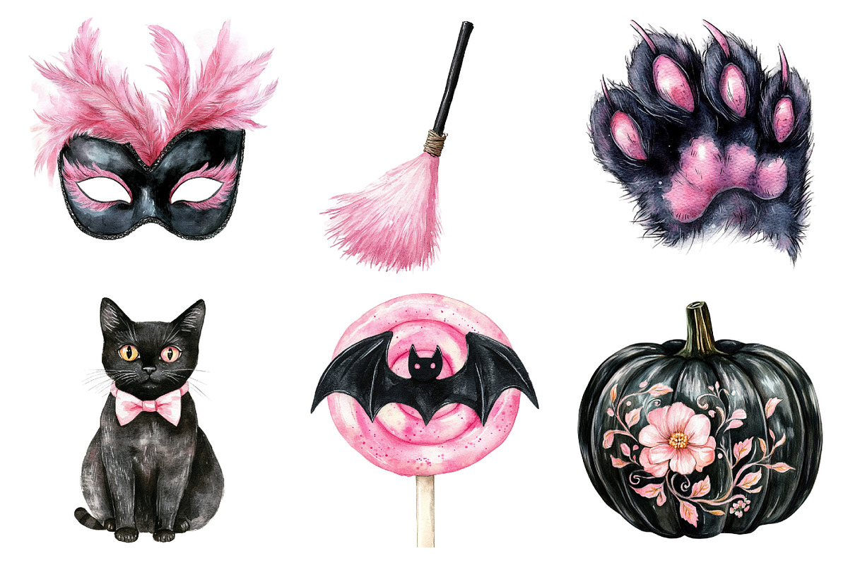 Watercolor Pink and Black Halloween, an Illustration by Daily.Designs (Photo 3 of 5)