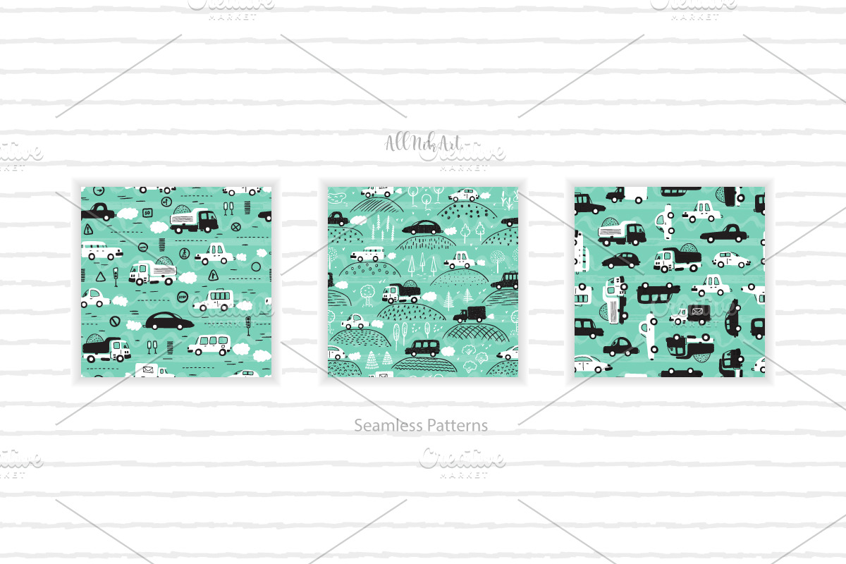 Toy Cars Seamless Patterns, Cliparts, a Pattern Graphic by AllNikArt (Photo 5 of 6)
