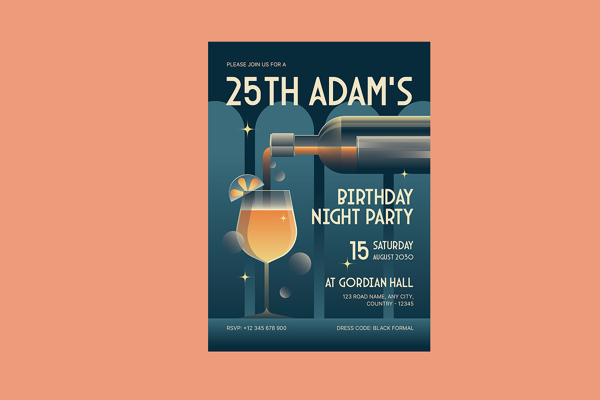 Art Deco Birthday Invitation, a Card Template by Neermana (Photo 4 of 4)