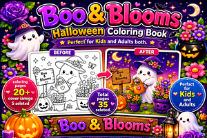 Boo & Blooms Halloween Coloring Book, a Seasonal Illustration by Design Zone
