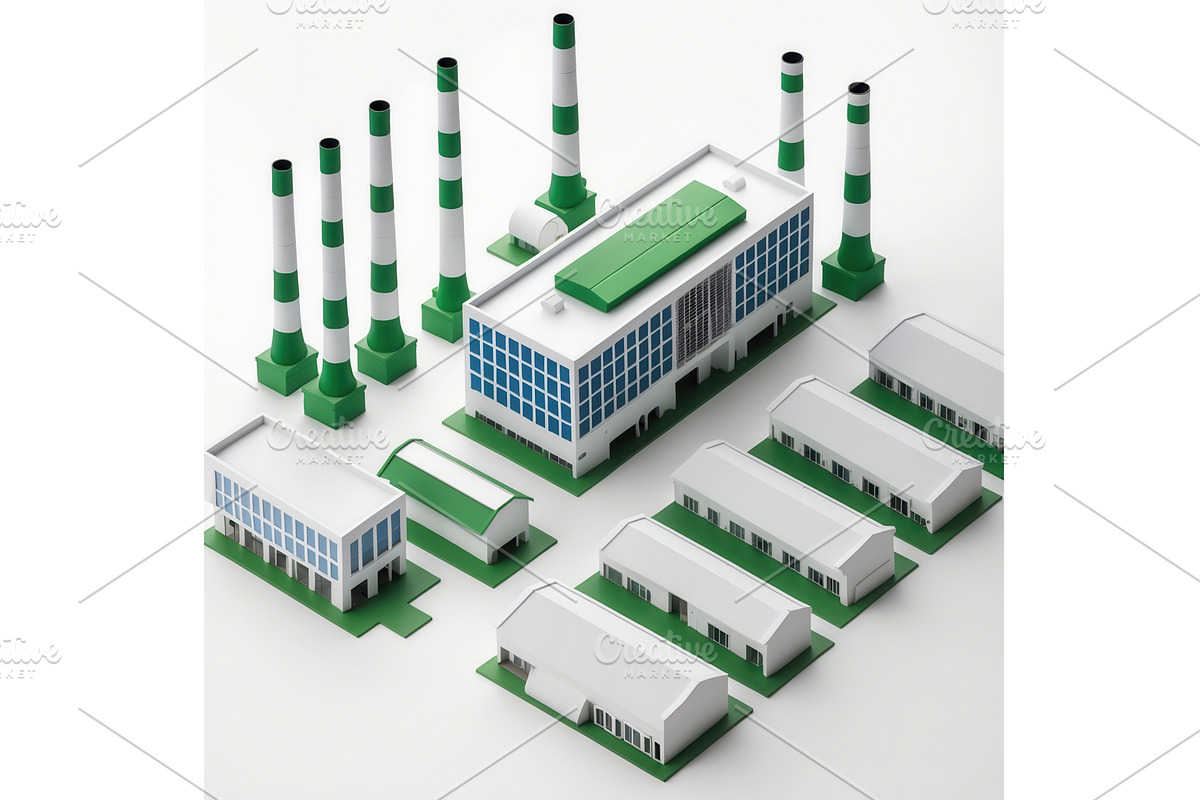Isometric industrial complex with, an Illustration by tilialucida