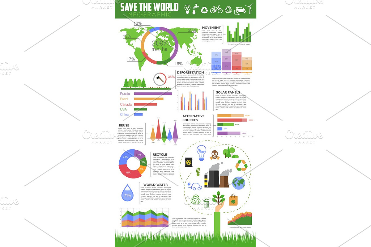 Save the world infographic for ecology design, an Object Illustration ...