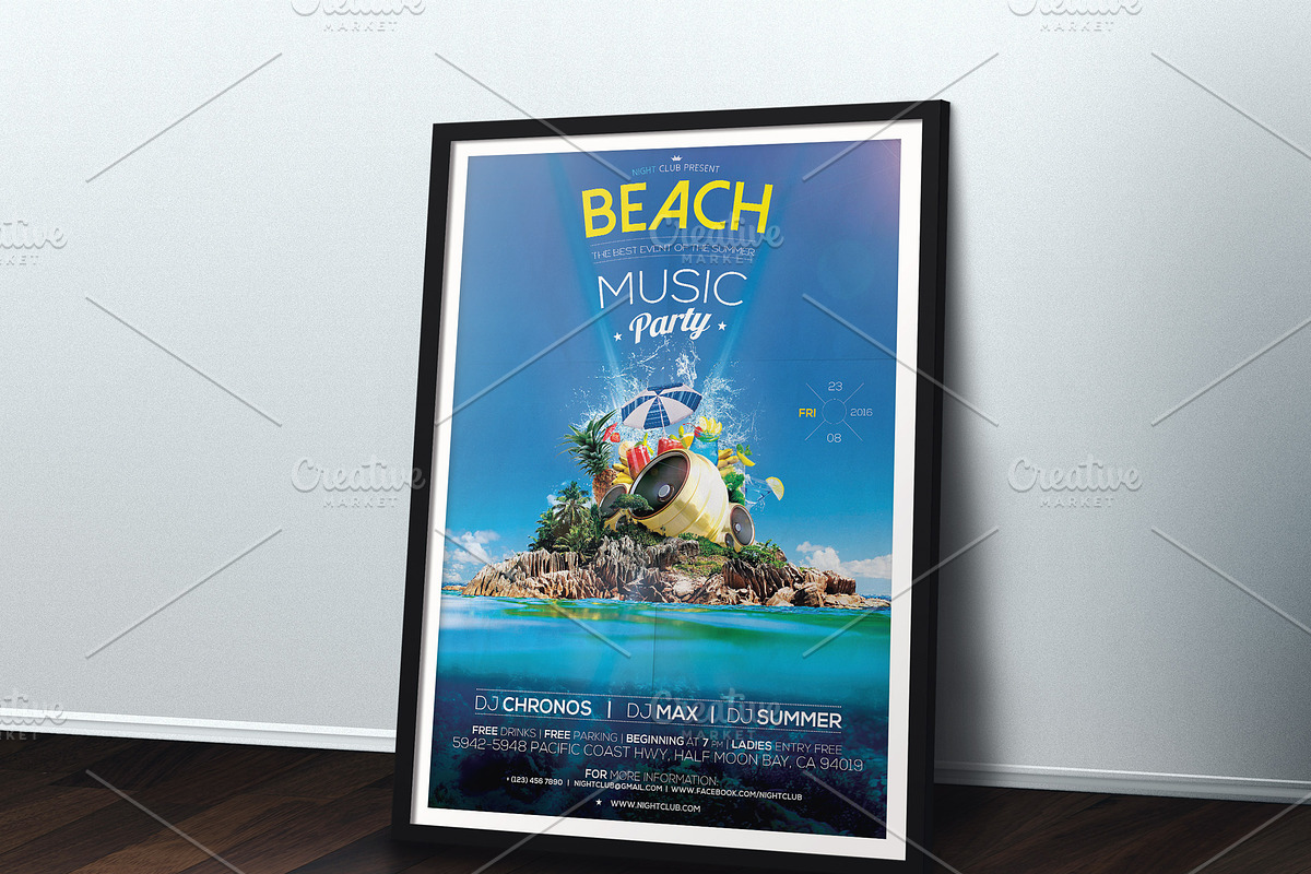 Beach Music Party A4, a Flyer Template by CREATIVE DUDE (Photo 1 of 3)