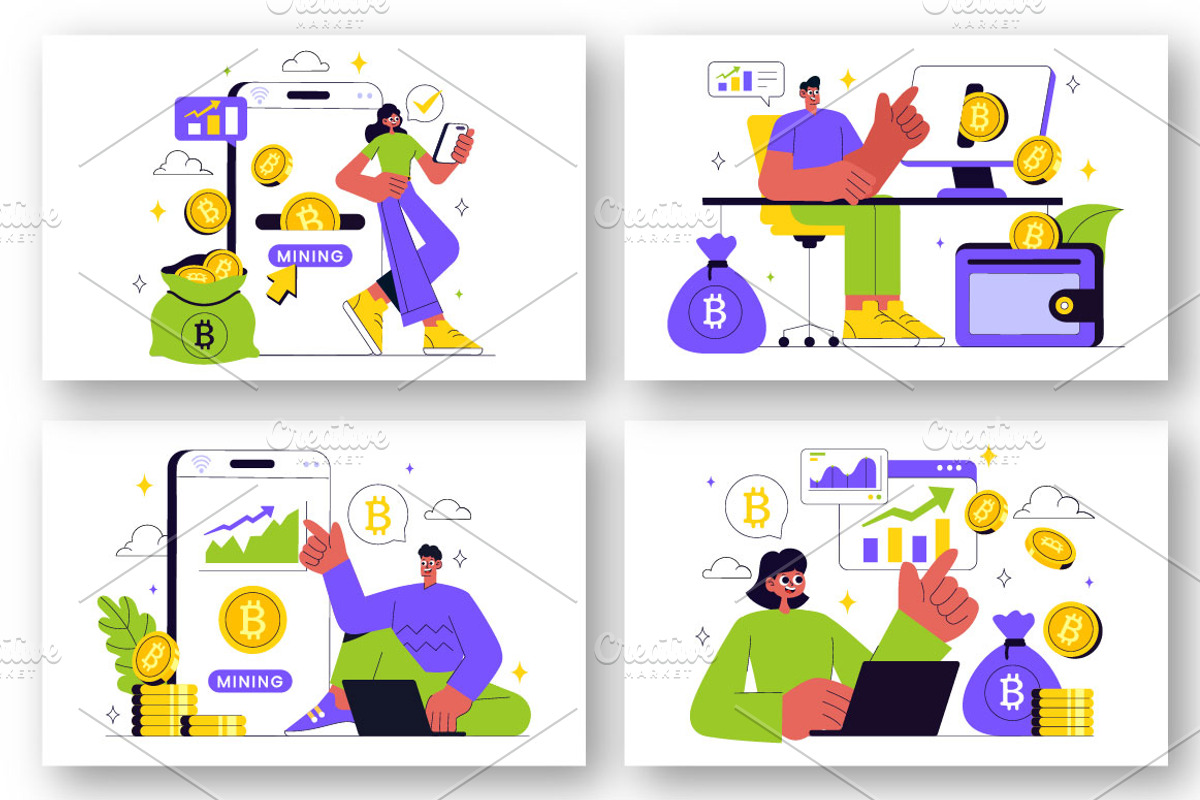 10 Bitcoin Mining Illustration, a Finance Illustration by denayunebgt (Photo 3 of 4)