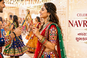 Navratri celebration with Indian cou, a Photo by Dvoevnore photos