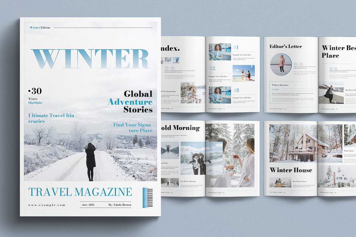 Winter Travel Magazine Template, a Magazine Template by GoldenGrid Studio (Photo 1 of 9)