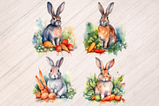 Rabbit and Carrot Watercolor Clipart, an Animal Illustration by Leakedink (Thumbnail 4 of 4)