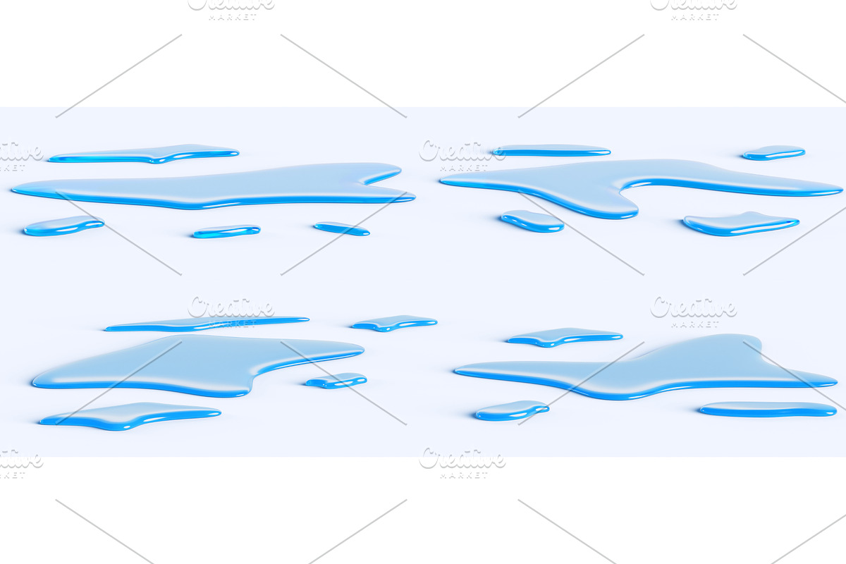 3d set of water spill puddles, an Environmental 3D Model by Marozhkastudio