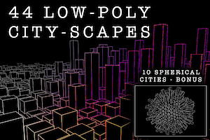 44 Low-Poly Line-Art Cityscapes