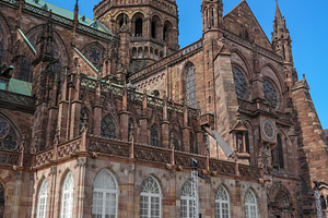 Strasbourg Cathedral and water reflections on the square, an Architecture Photo by GoodGoods