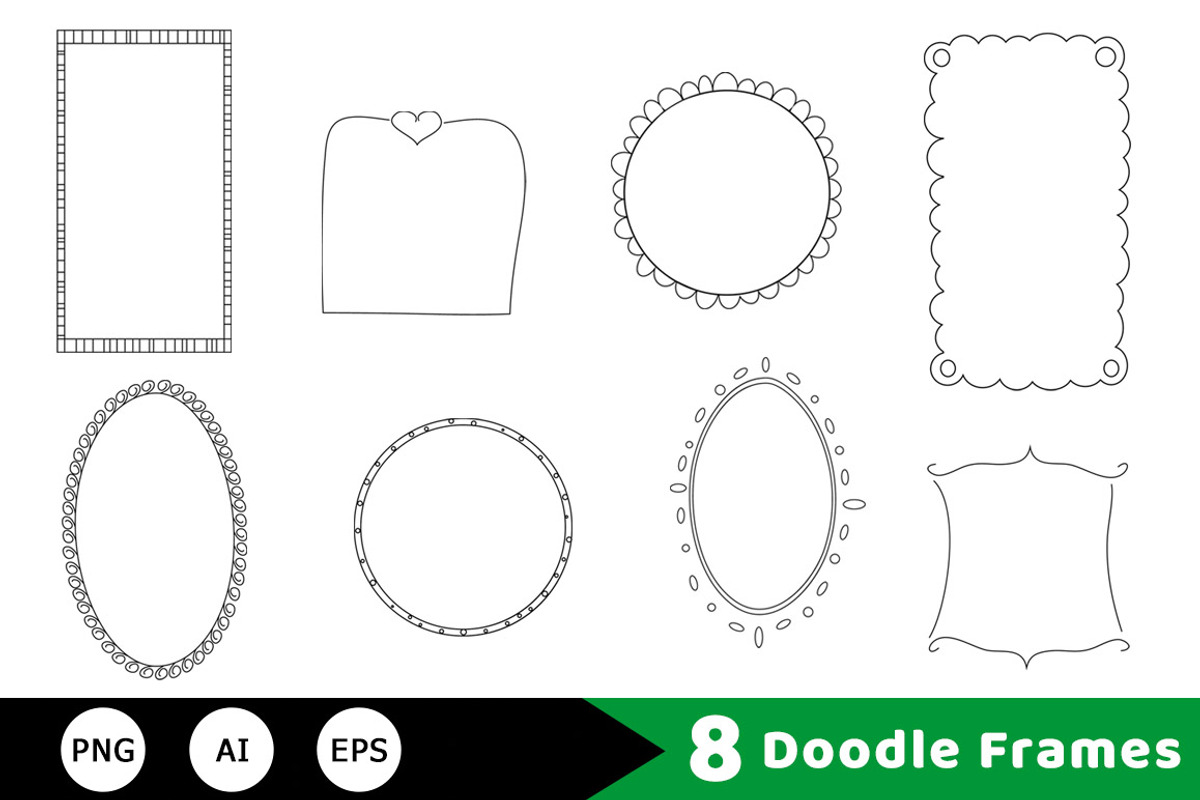 8 Doodle Frames Hand Drawn Clipart, a Decorative Illustration by The Digital Download Shop (Photo 1 of 2)
