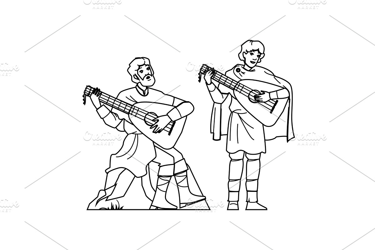 medieval trubadour playing lute, a Person Illustration by pikepicture
