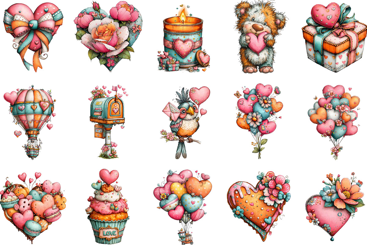Whimsical Valentines Day Clipart, an Illustration by Designking (Photo 3 of 5)