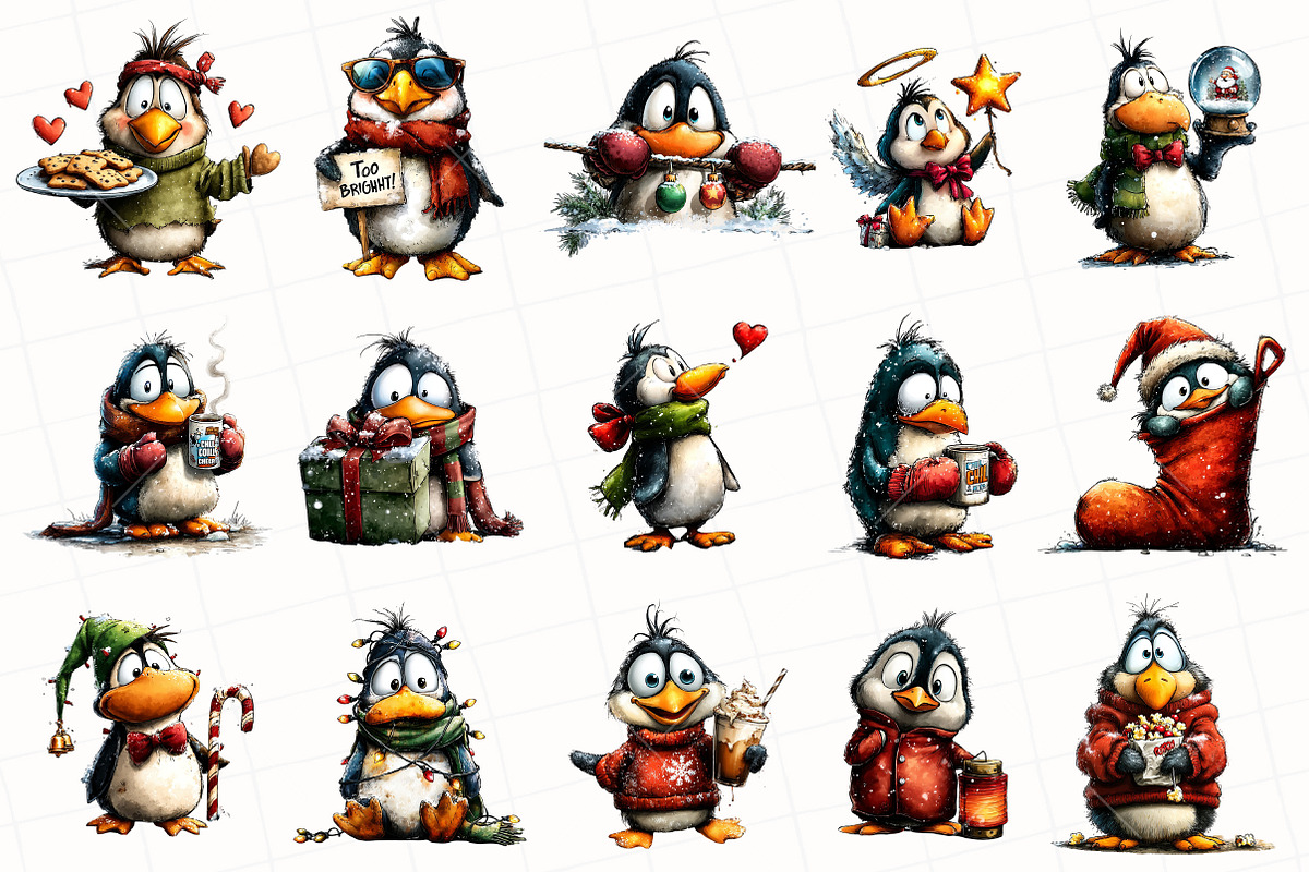 Quirky Christmas Penguin Clipart, an Illustration by OK Design (Photo 3 of 6)