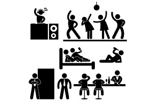 Disco Pub Night Club Bar Party Icons, a Healthcare Illustration by Leremy Stick Figures