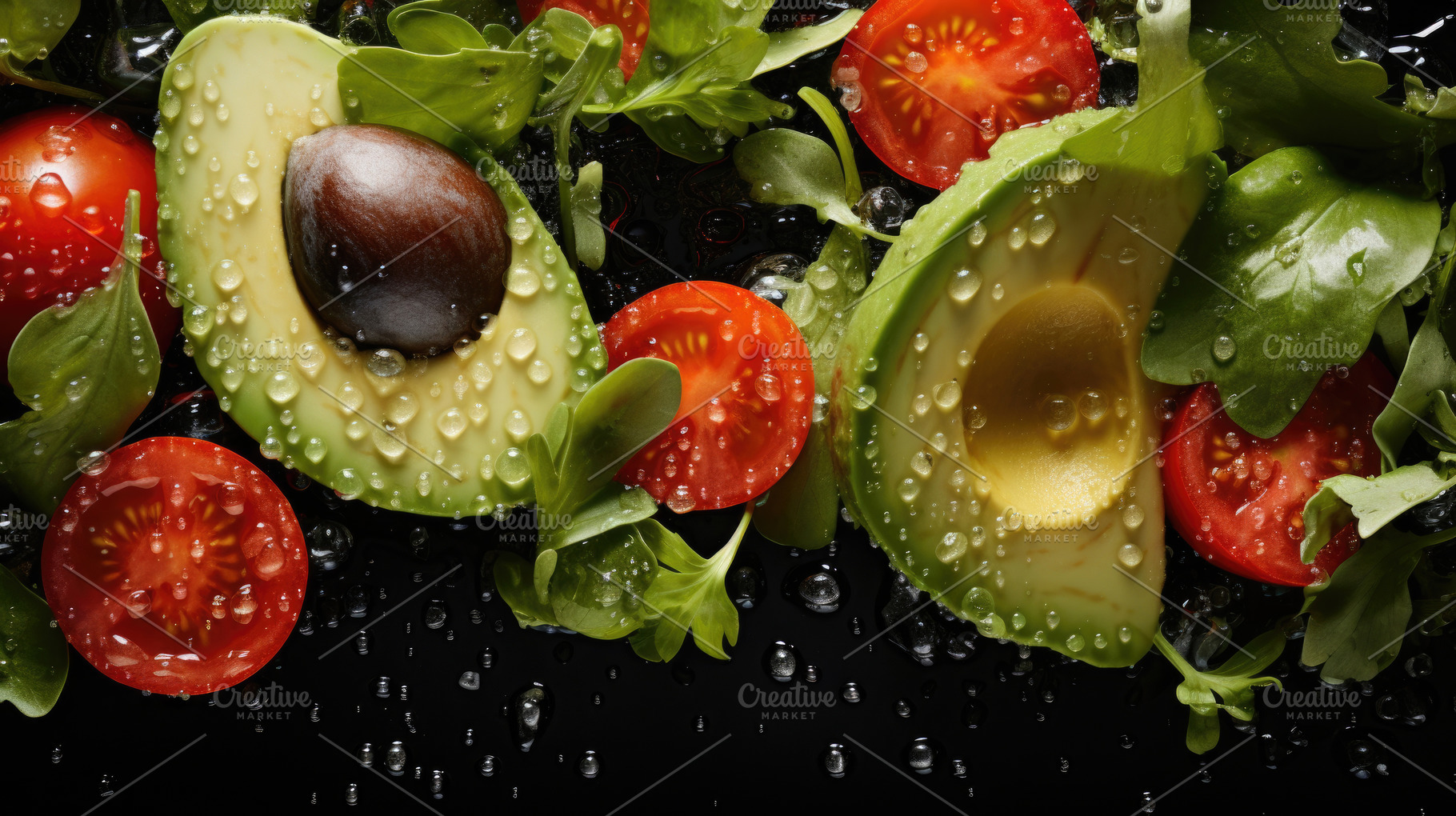 Fresh vegetable salad with citrus, cherry tomatoes, and lettuce, a Photo by Dvoevnore photos