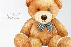 Watercolor Teddy Bear Toy Clipart