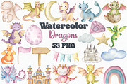 Watercolor Dragon Clipart Set, an Animal Illustration by CropUp Creative (Thumbnail 1 of 4)