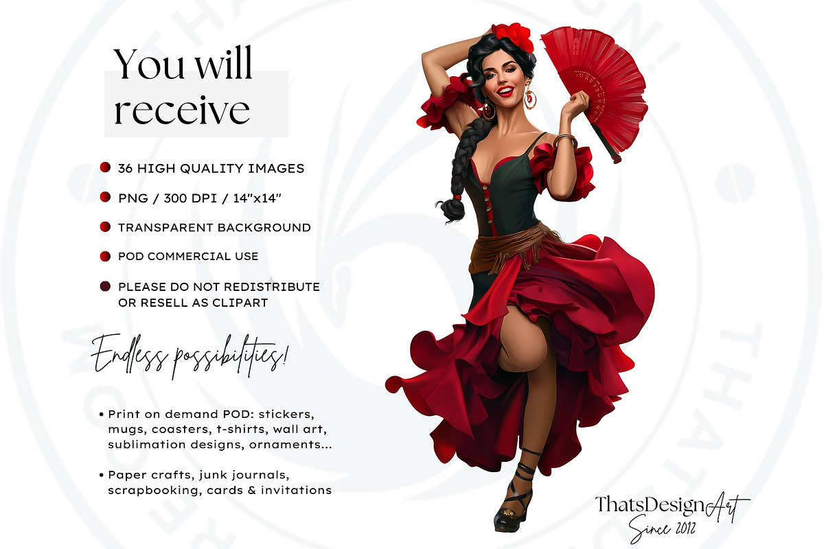 Flamenco dancer spanish woman Set, a Person Illustration by ThatsDesignArt (Photo 2 of 10)