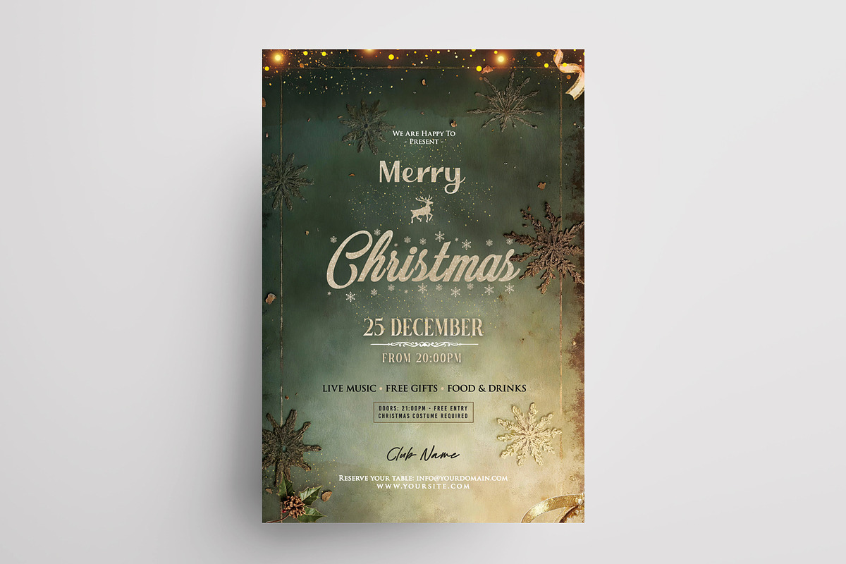 Merry Christmas Vintage Flyer Cards, a Flyer Template by PixelsDesign (Photo 3 of 4)