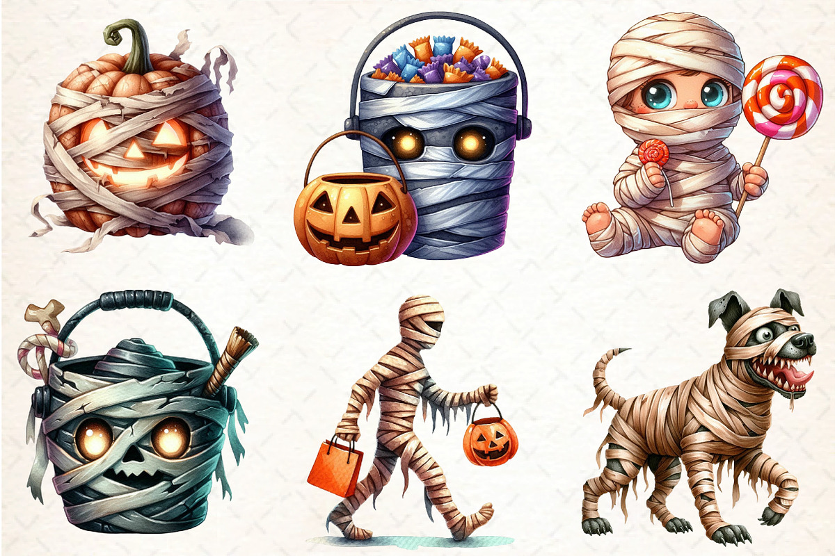 Watercolor Halloween Mummy Clipart, an Illustration by DreamCafeArt (Photo 3 of 7)