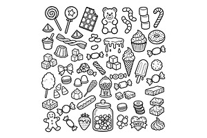 Hand drawn candy collection. Doodle