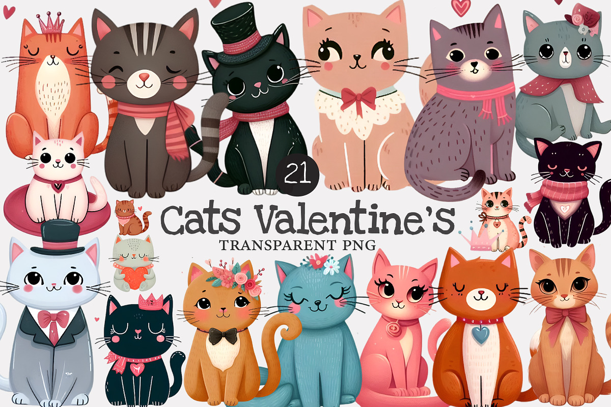 Whimsical Cats Valentine's Day Clipa, an Illustration by Designworld (Photo 1 of 5)