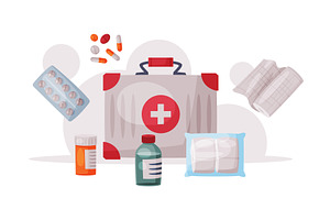 First Aid Kit Box with Medications, an Object Illustration by TopVectors