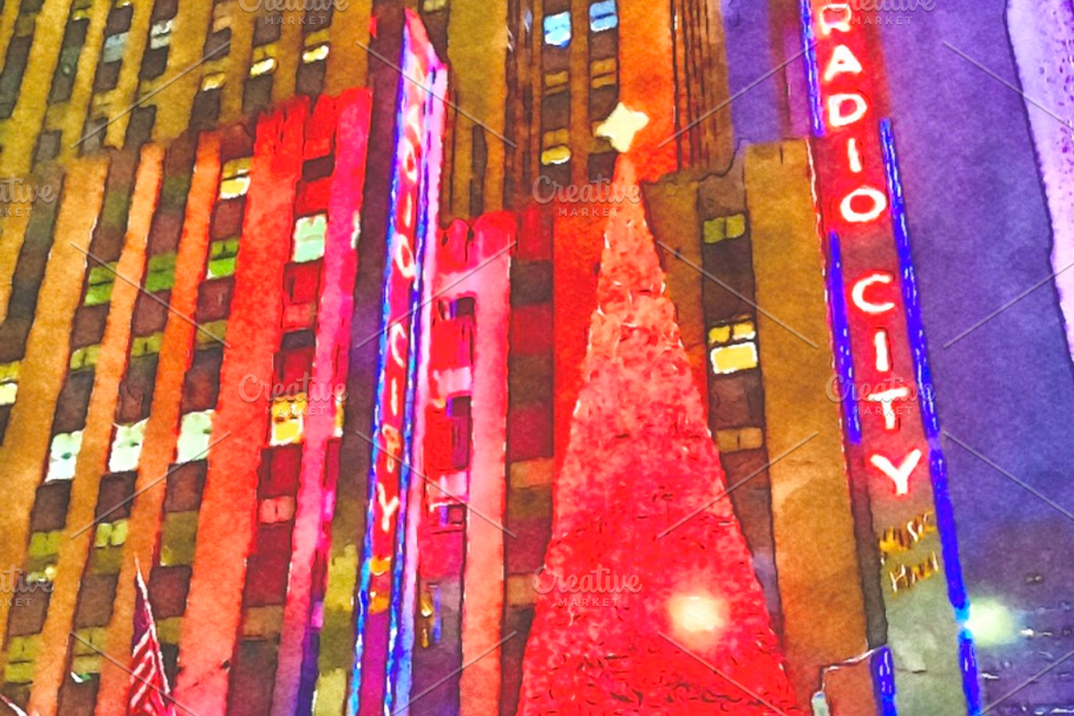 Radio City Music Hall NYC Watercolor, a Holiday Photo by Wild Wanderer Photography (Photo 2 of 2)