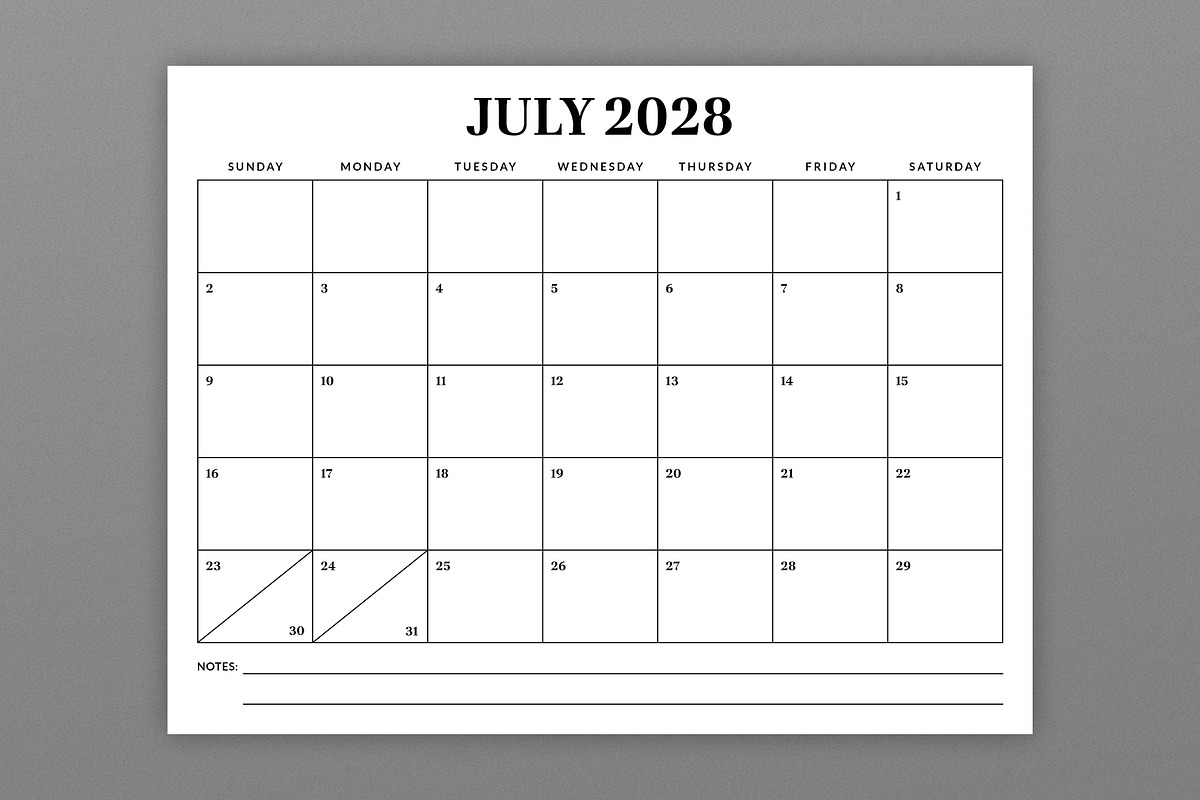 2028 8.5 x 11 Inch Calendar Template, a Stationery Template by Running With Foxes (Photo 3 of 5)