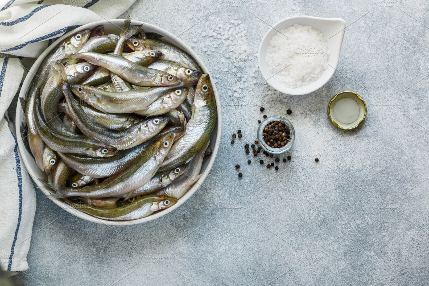 Smelt fresh raw small fish featuring smelt, animal, and background, a Food & Drink Photo by La_Vanda