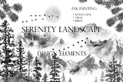 Serenity Landscape Ink Painting, a Decorative Illustration by Valentyna Smordova (Thumbnail 1 of 5)